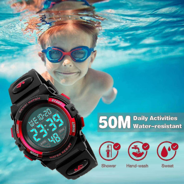 Digital watch för barn för pojkar Flickor, pojke Vattentät Casual Electronic Analog Quartz 7 Colorful Led Watche_cc（red）