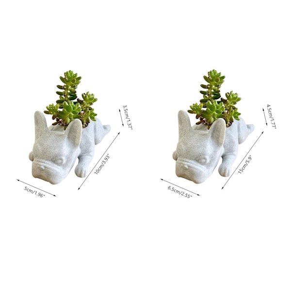 Harpiks Hund Sukkulent Planter Mini Valp Plante Planter, Fransk Bulldogg Form Søt Bonsai Blomsterpotter（L）