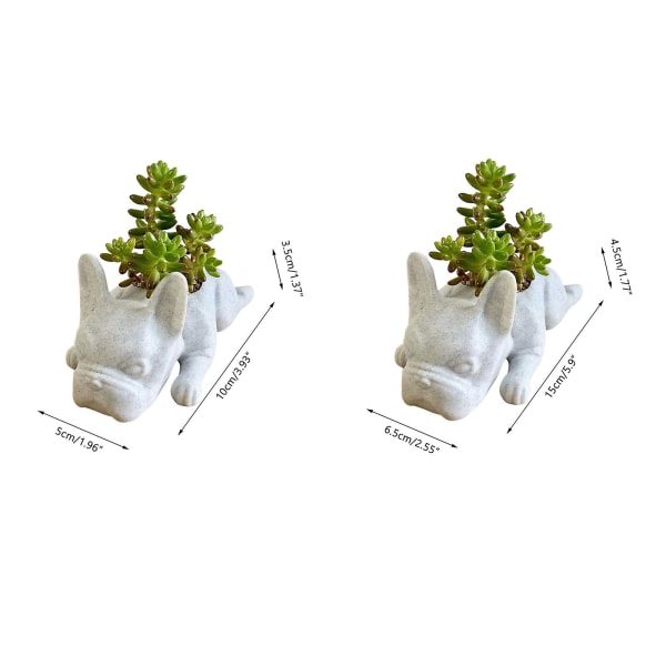 Harpiks Hund Sukkulent Planter Mini Valp Planteplanter, Fransk Bulldog Form Søte Bonsai Blomsterpotter for Hjemmehage Kontor Skrivebordsdekor