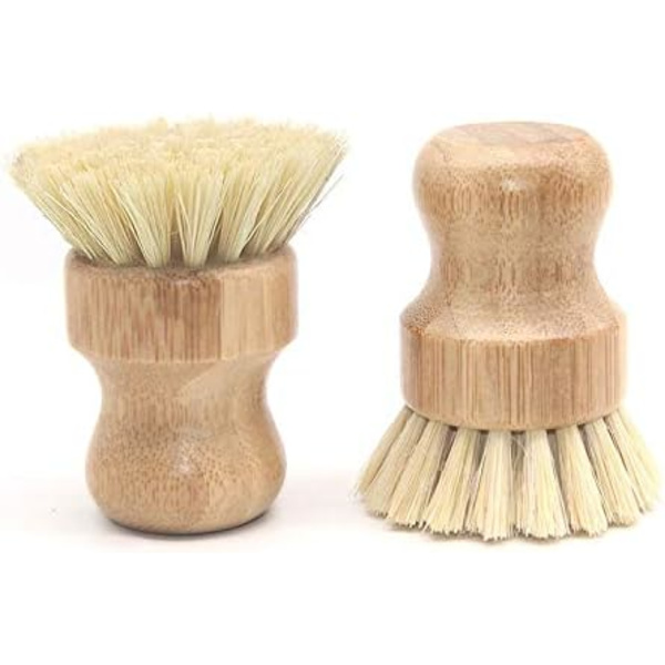 Luonnollinen sisal-astiaharja ja bambu-hankauslasta kattiloiden ja vihannesten puhdistukseen, 2 pakkausta (puun väri)