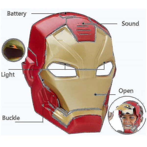 Marvel Avengers 4 Iron Man Captain America Maske Lys Lyd Åpen Maske For Barn Halloween（A）