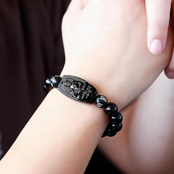 Smykker Armbånd Sort Glas Buddha Perler Bangle 12mm Stjernetegn År Af