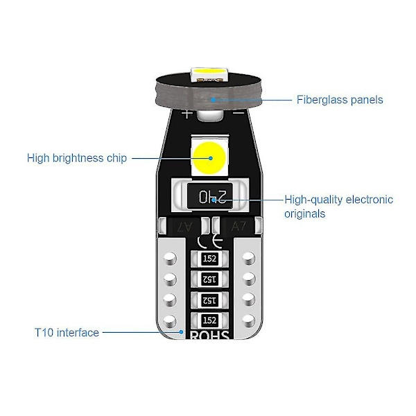 10 stk W5w T20 12v 2w Bil Halogenpære 194 168 LED-pærer Instrumentlys Dashbordpære Bil Interiørlys Bilstyling