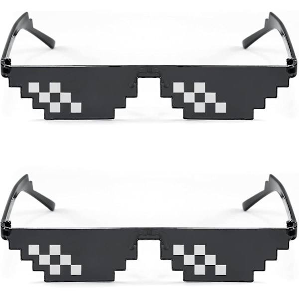 Heytea 2pack Thug Life Solglasögon Roliga Pixelerade Mosaik Gamer Glasögon Fest Disco Cool B2876-f2