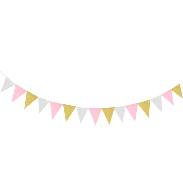 3M Baby Födelsedag Banner Flerfärgad Glitter Vimpel Girlang Streamer Babyrum Ry Hängande Dekoration (Glitter Guld/Vit/Rosa) (Som Bild Visas)