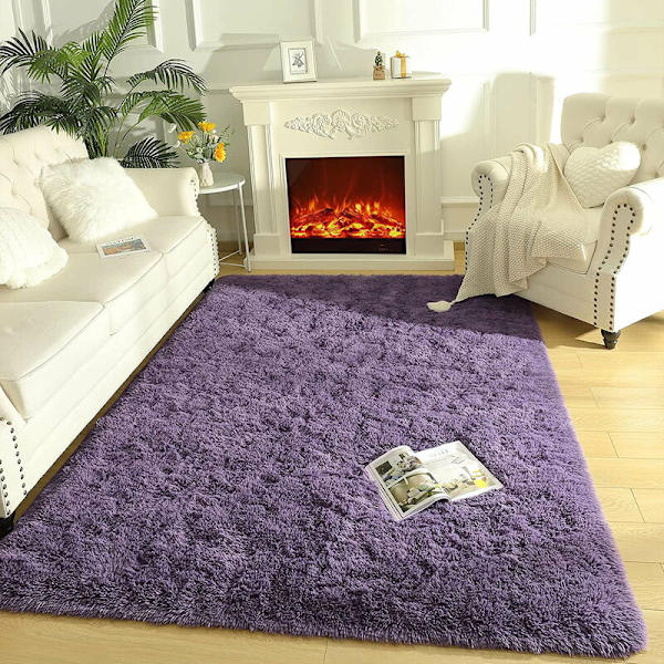 Mjuk fluffig matta modern lurvig sovrumsmatta för barnrum barnrum matta golvmatta, lila, 80×120cm