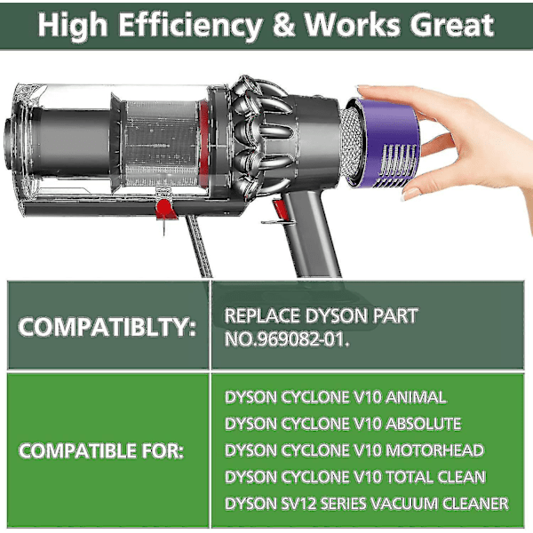 2 stk. V10 filtre erstatning til Dyson Cyclone-serien, Cyclone V10 Absolute, Cyclone V10 Animal, Cyclone V10 Motorhead, Cyclone V10 Total Clean, Sv1