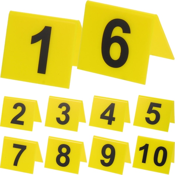 10-paks akrylnummermarkører Gjenbrukbare tallmarkører Restaurantbordnummerlekeutstyr (6.30X5.50X0.20CM, gul)