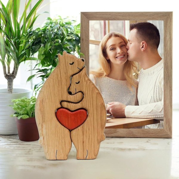 Bear Family Art Puzzle, Wooden Art Puzzle Bears, Bear Familys Trästaty, Wooden Bears Desktop Ornament, Present för familjen（en familj på 2）