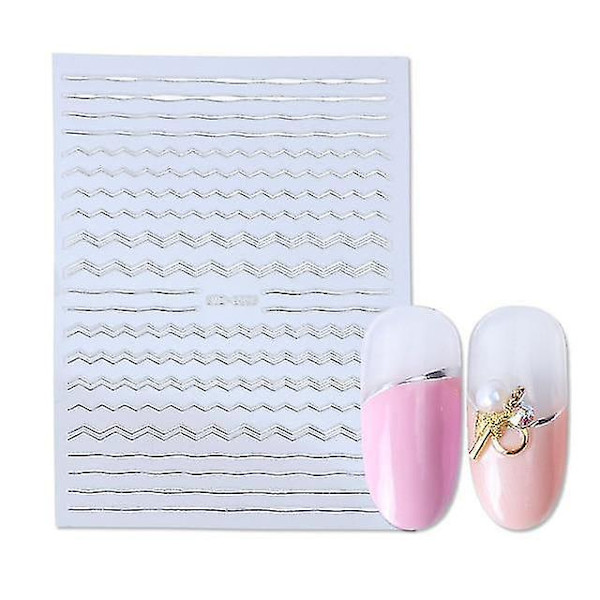 STZ G003 Silver 3d Nail Art Stickers raka böjda vågor liners ränder