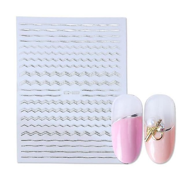 STZ G003 Silver 3d Nail Art Stickers raka Böjda Waves Liners Stripe