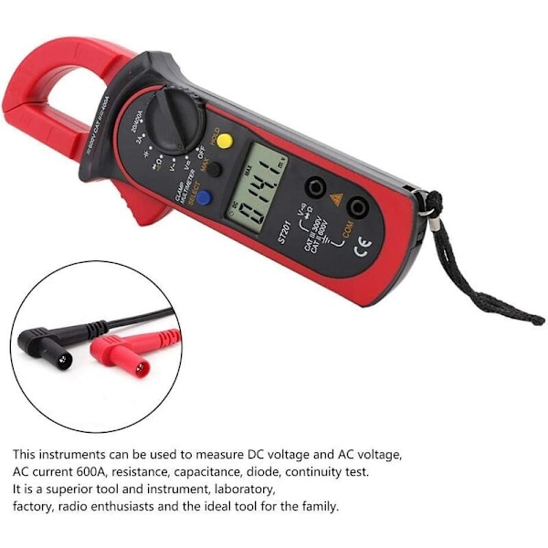 ST201 DC/AC Automatisk Digital Tångamperemeter Spänning Resistans Diod Tester (Röd)
