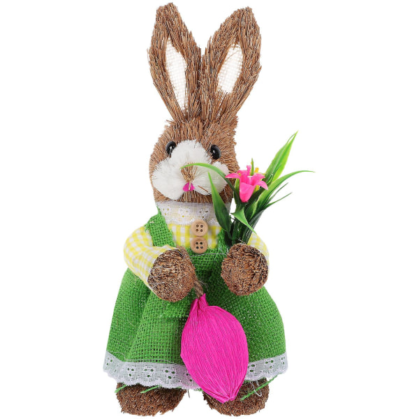 Straw Rabbit Decoration Easter Bunny Sculpture Desktop Woven Rabbit Decoration (27.00X10.00X10.00CM, Picture 2)