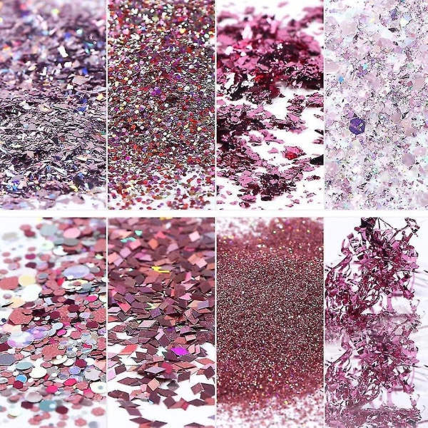 1506 07 Mix Glitter Nail Art Powder Flakes Set Holografiske Paljetter Til Manikyr