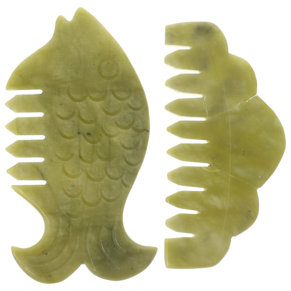 2 jade massagekammar för hushållshårkammar, massageverktyg, hälsovårdskammar (9X4.5CM, grön)