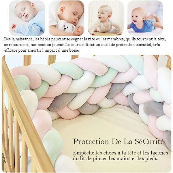 Spjälsängsskydd - 3 flätad babykudde orm flätad ram sammet spjälsängsskydd nyfödd sovrumsdekor, ljusblå - 1M