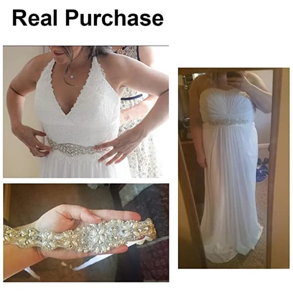 Brudbälte, handgjort, strass, kristallpärlor, bröllopsklänning, bälte, beige