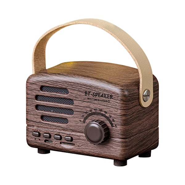 Bärbar retro Bluetooth-högtalare nostalgisk plugin trådlös ljud FM-radio uppgradering lång Bluetooth-högtalare med handtag（Brun）