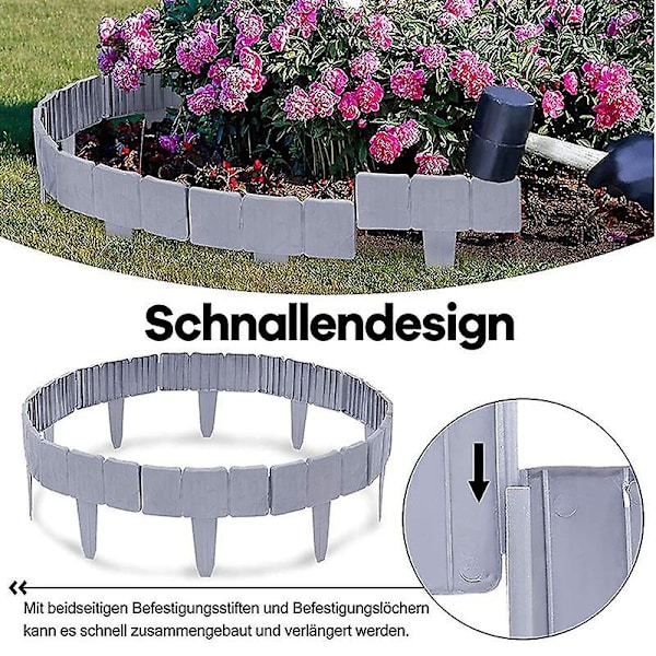 Plenkantstein Plast Hagekant Grense Stein Effekt Plante Grensegjerde (10stk, Grå)
