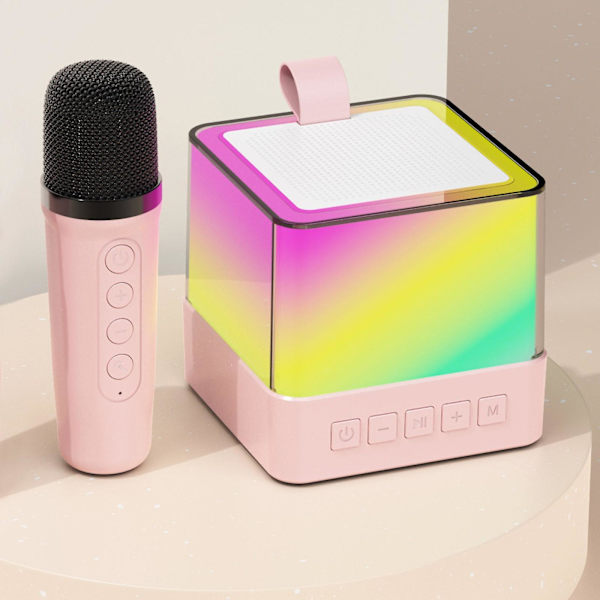 Karaoke-maskin med 1 trådlös mikrofon, bärbar Bluetooth-högtalare med HD-ljud, PA-systemstöd, vokalavskärning, USB AUX-ingång för festmöte (rosa)