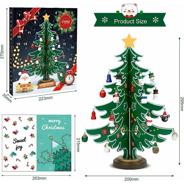 FlkwoH Adventskalender, Miniatyrjulgran i trä för julbordsdekorationer Barnpresenter