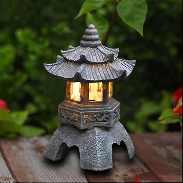 Pagoda Lanterne Hagelys Solar Hage Light Stone Pagoda Dekoration Dekoration Hage Hage Resin Skulptur Utendørs Light (1stk)