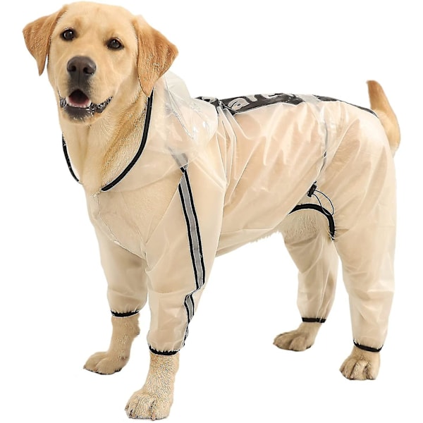 Hunderegnfrakke, Hundehætte Poncho, 4 Ben Hunderegnjakke Med Reflekterende Stribe, Transparent Vandtæt Modstandsdygtig Hunderegn Sne Tøj（3XL）