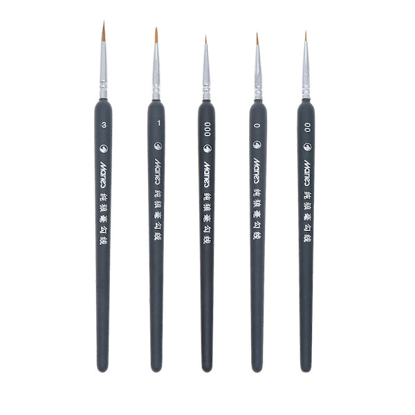 5-pack professionella Wolf Fine Tip Nylon Hair Detail Brush Set Fine Detail Painting (000+00+0+1+3) som visas på bilden)