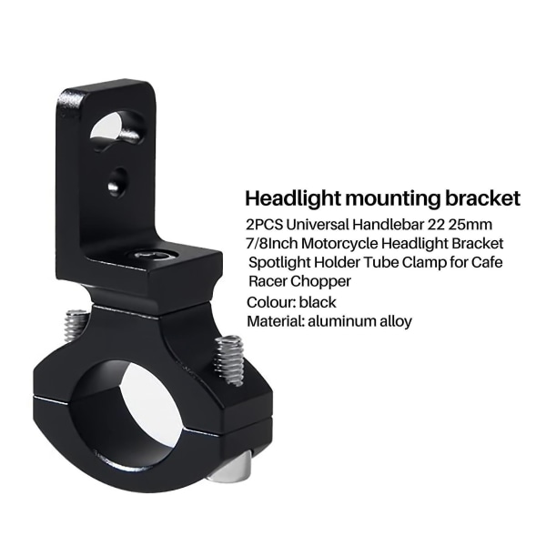 2 stk. Universal styr 22 25mm 7/8 tommer motorcykel forlygte beslag spotlight holder rørklemme F（sort）