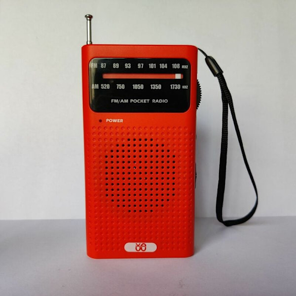Bärbar radio transistor fickradio liten FM AM radio och högtalare (röd)
