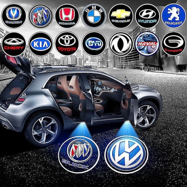 2 st logoprojektor sladdlös bildörrsljus Stämpningsfri självhäftande bilmärke logotyp projektionslampa automatisk på/av Bildekor Nytt（Hyundai）