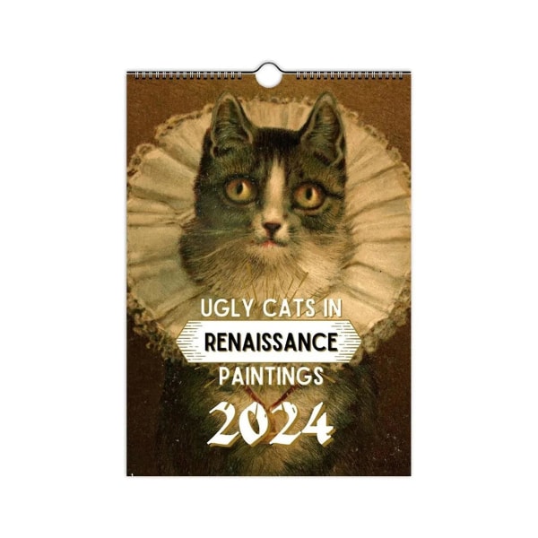 FULA KATTER I RENAISSANSMÅLNINGAR 2024 Månatlig Vägghängande Kalender（S）