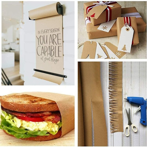 Rulle brunt kraftpapper - 30 cm x 30 m - Naturligt återvunnet papper för presentinslagning, gör-det-själv, förvaring, förpackning, frakt, dekorativ pappersförpackning