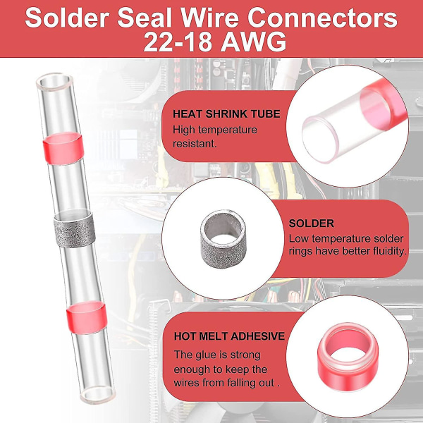 500 st 22-18 Awg röda lödningsförseglingstrådanslutningar Löd värmekrympning Vattentäta trådanslutningar（röd）