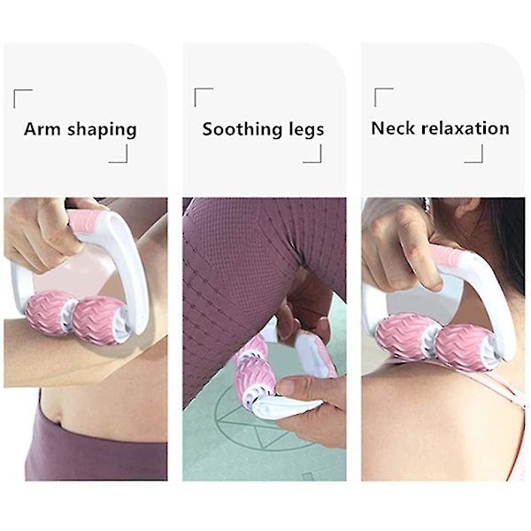 Cellulitmassager, manuell skummassagerulle, 360 skumrulle för djupvävnadsmuskelmassage, 2 hjul, handmassage och benmassage (rosa)