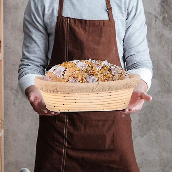Oval brød hævekurv, håndlavet Banneton brød hævekurv Brotform med brødkniv, dej (lys træ)