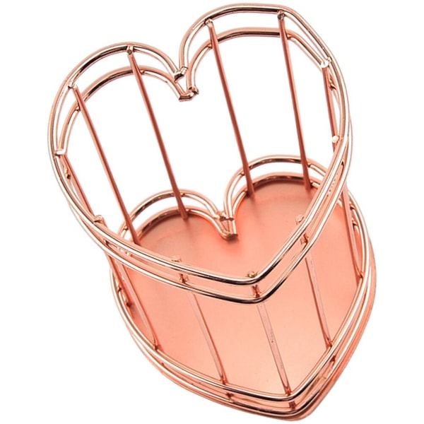 Hjärtformad skrivbordspennhållare för sminkpennhållare i metall, pennhållare i nordisk stil (10X10CM, roséguld)