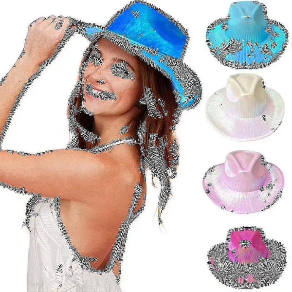 Sparkly Space Cowboy Hat Neon Cowgirl Disco Party Halloween kostyme（4stk）