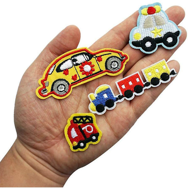 Broderte DIY-tilbehør til biljernlapper (16-delt sett), diverse trafikkdekorasjonslapper, søte klistremerkelapper for jakker, hatter, ryggsekker