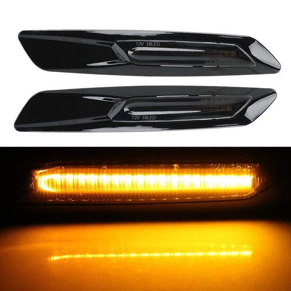 2 stk. Blinklys LED Dynamisk Sidemarkør Blinklys Signallampe Til E60 E61 E81 E82 E8（sort）