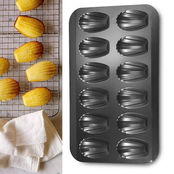 2 pakker Non-stick Madeleine-gryde, bageform 12 med skal kage bageplade chokolade Non-stick Bak（sort）