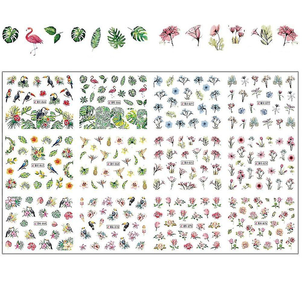 BN925 936 12stk Neglekunst Slider-overføringsvandmærker Sorte geometriske bogstaver Negl