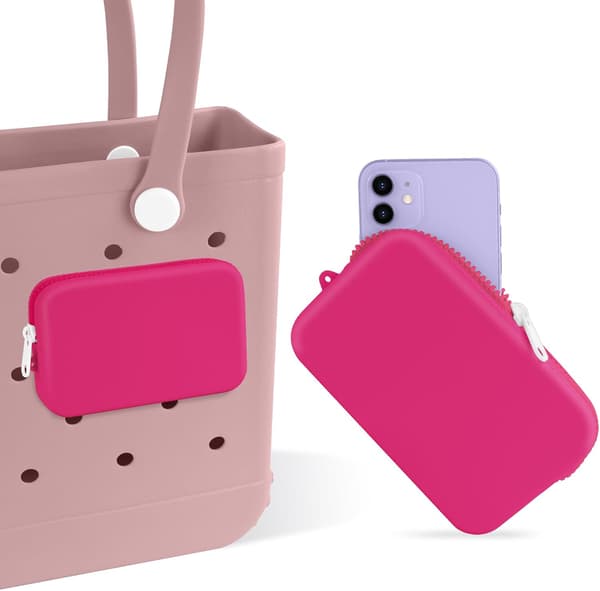 Rosaröd silikontelefonhållare, insatsplånboksberlock designad för strandväskor