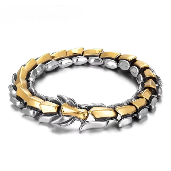 Dragon Scale Link Chain Armbånd Mænd Rustfrit Stål Ouroboros Armring（stil 1，sølv）