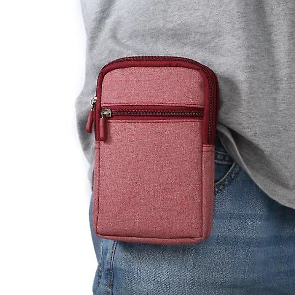 Röd bältesklämma väska Universal, 6,3 tum Denim Casual väska Vandring Skal väska Bältesklämma väska Väska med flera spännen P