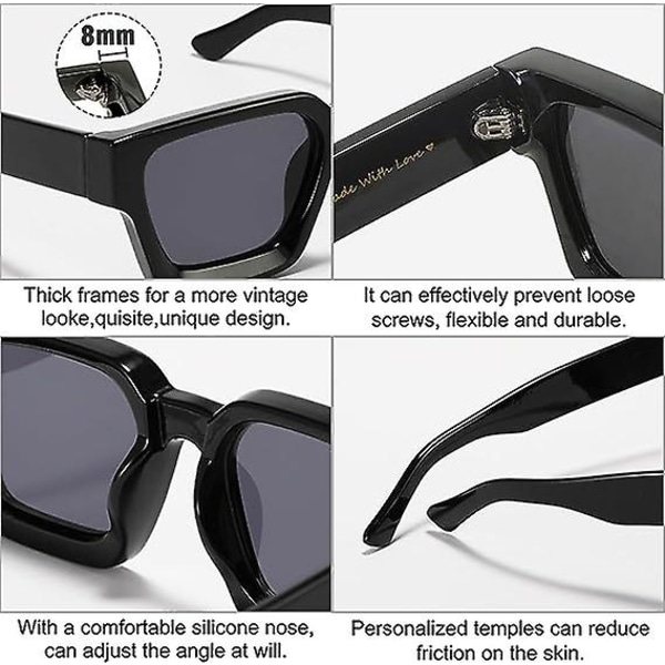 2 stk Retro tykt rektangel Chunky solbriller Kvinder Mænd Trendy Smal Firkantet Sort Tortie Stel Mode 90'er briller