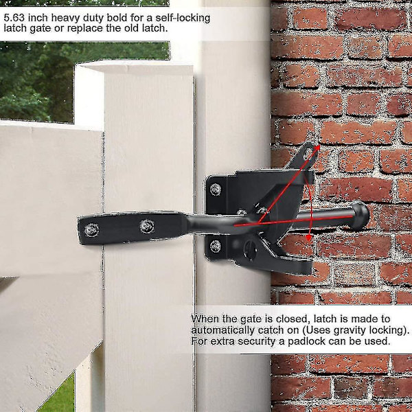 Automatisk grindlås i rostfritt stål med automatisk gravitationshävarm, svart grindlås med M6 x 30 skruvar för trägrind och stängselgrind Suffolk Fence