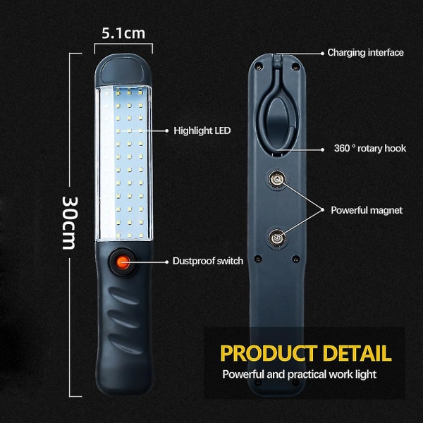 Led-ficklampor Uppladdningsbar Arbetslampa Med Magnetisk Bas Och Hängande Hacke 3 Lägen Strålkastare För Bilreparation Grill Utomhusbruk