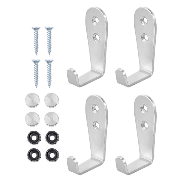 4 stycken hushåll rostfritt stål enkel väggkrok enkel klofäste (silver) (6,5X3,7X2,5CM, silver)