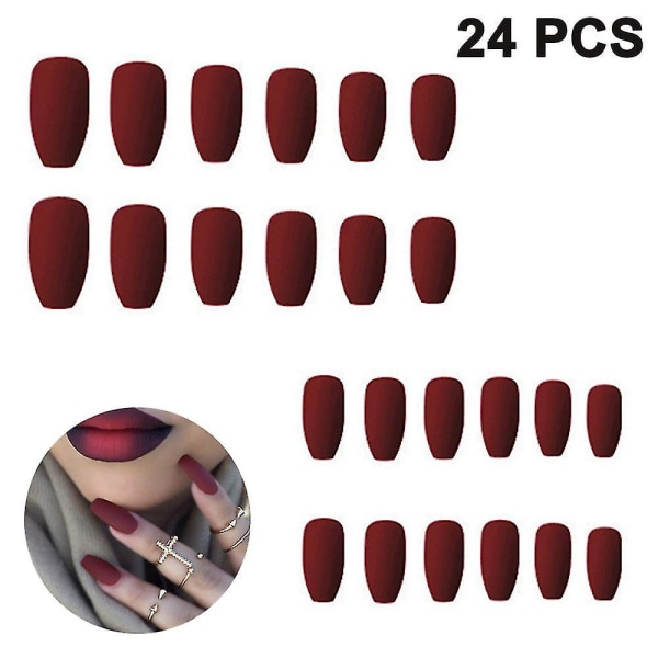 Vaalea viininpunainen Arkku Fake Nails Tekokynsi Pure Color Akryyli Full Cover Press Nail Art Kits & Acce